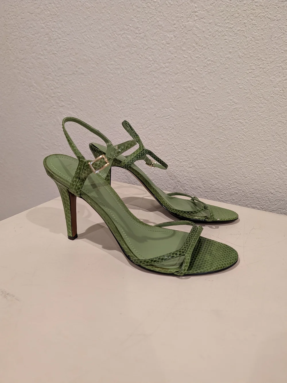 Lauren Ralph Lauren Green Croc-Embossed Strappy Heels